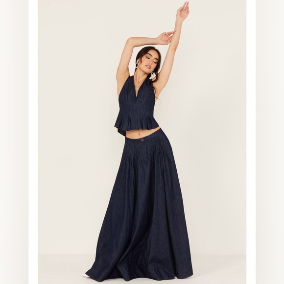 FREE PEOPLE WOMEN'S DARK WASH CLEAN COASTAL DENIM SET - Picture 2 of 8